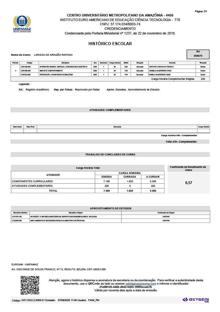 Página 2 do Histórico Escolar