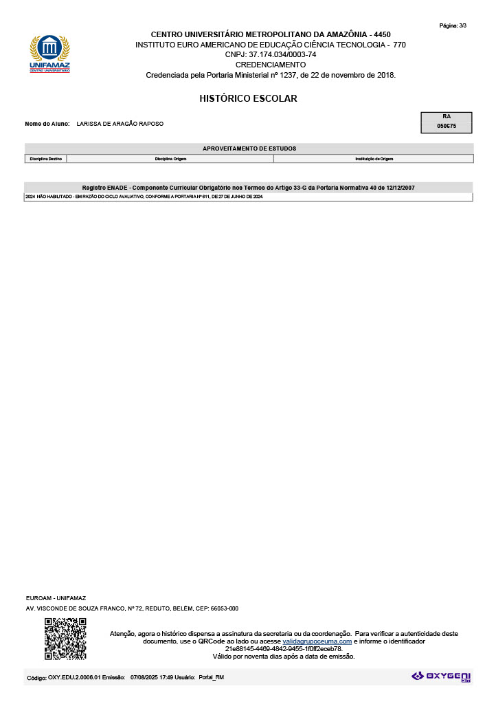 Página 3 do Histórico Escolar
